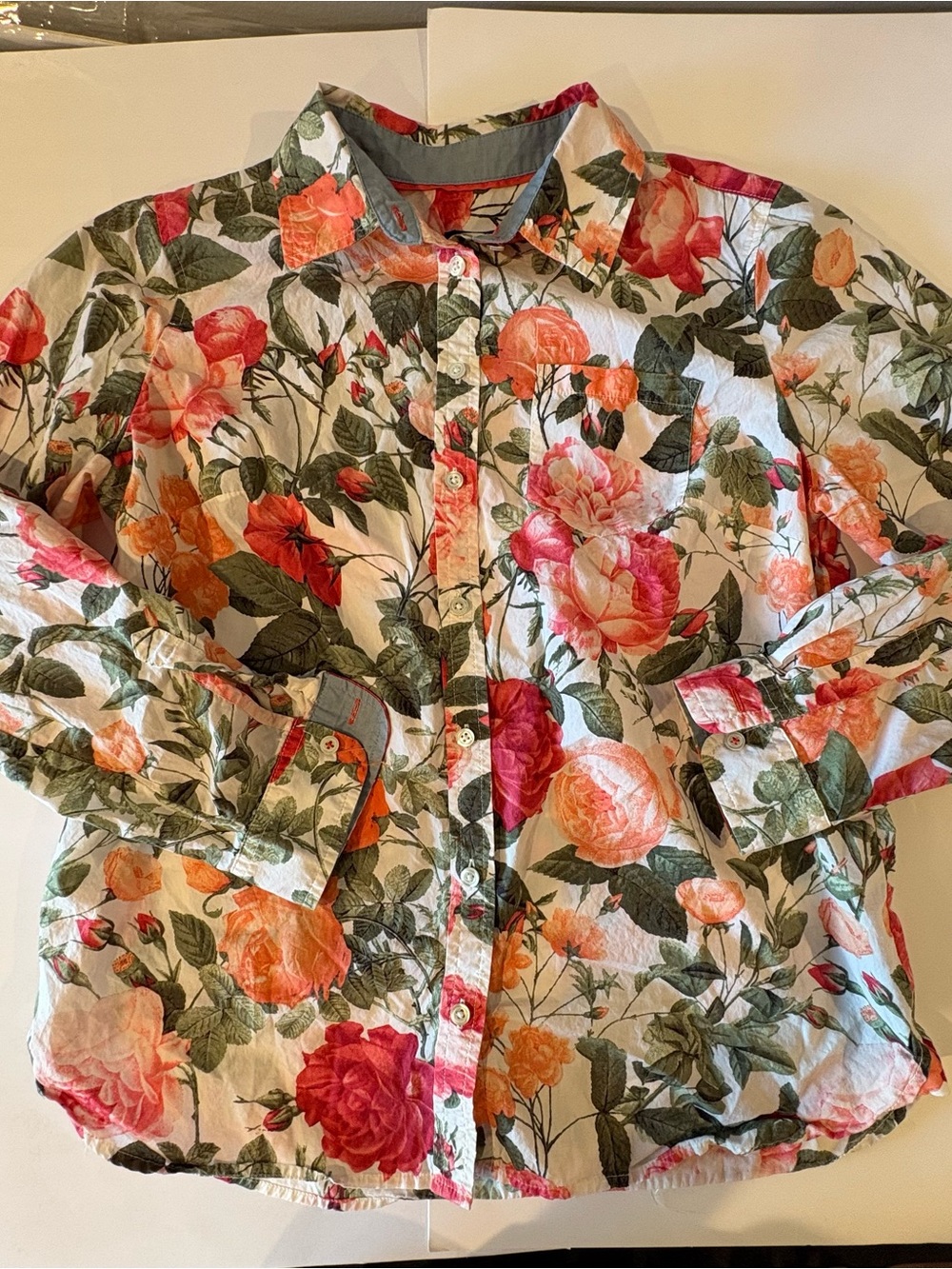 Talbots Petites Rose Floral Botanical Button Down Shirt 8P Cottagecore Preppy